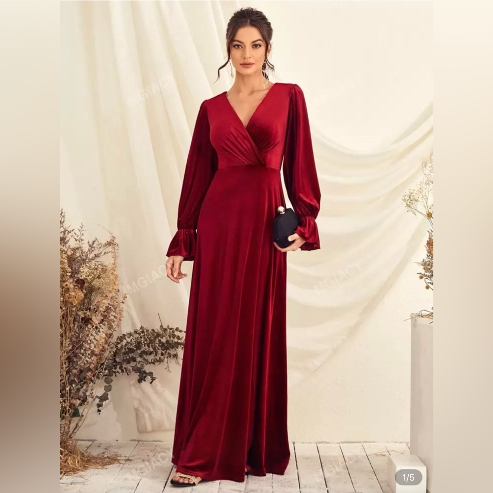 SHEIN Deep Red Velvet Dress Size XL EUC